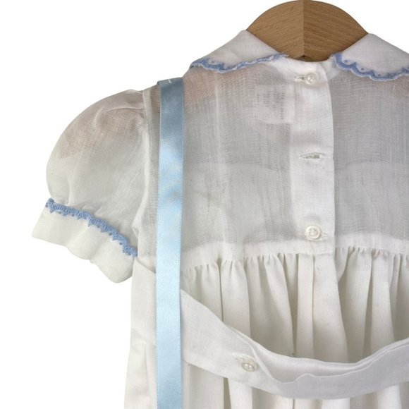 Vintage Linen Embroidery Baptism Onesie White and Light Blue 0-3 months - Picture 8 of 10